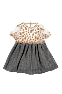 Mimisol dress in herringbone fabric and  floral tulle 3D